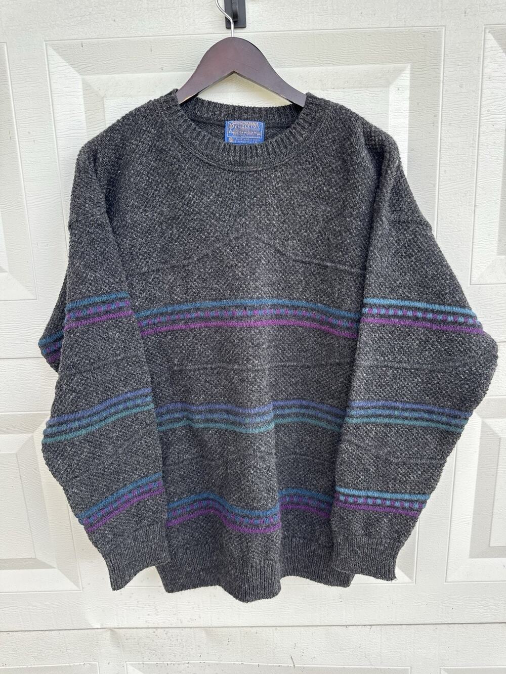 VTG Pendleton Lobo Sweater 100% Wool Crewneck 80s Dark Gray Mens L Large